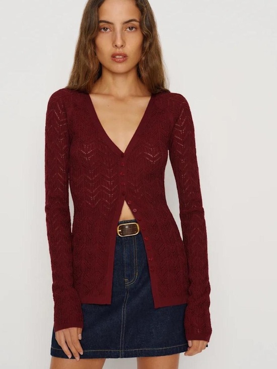 Reformation Sweaters - Reformation Wine Red Textured V-Neck Button Cardigan